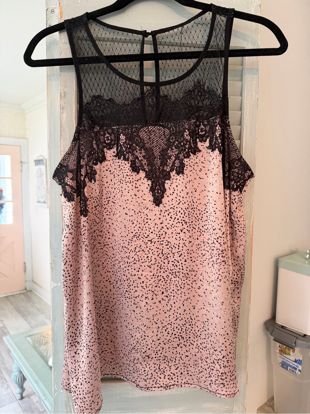 Maurices Pink Satin Top with Black Lace Yoke